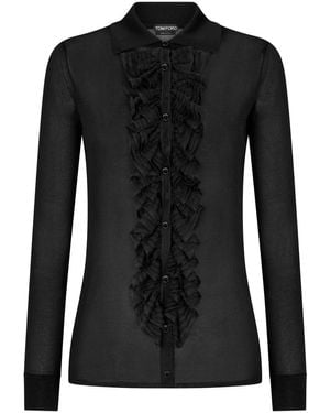 Tom Ford Ruffle-Panel Long-Sleeve Shirt - Black