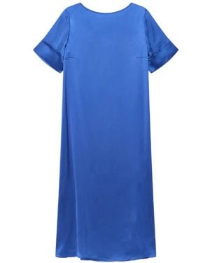 Maliparmi Rolled Sleeve V-Neck Dress - Blue