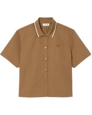 Lacoste Camisa Con Logo Bordado - Marrón