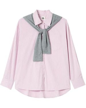 B+ AB Vertical-Stripe Shirt - Pink
