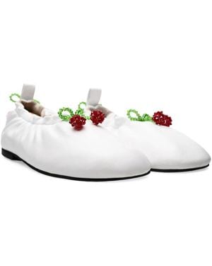 ANOUKI Bead-Embellished Ballet Flats - White