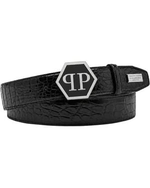 Philipp Plein Ceinture En Cuir Cocco Hexagon - Black