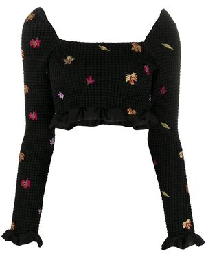 Off-White c/o Virgil Abloh Embroidered-Leaves Cropped Top - Black