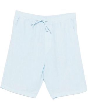 120% Lino Drawstring-Waist Linen Shorts - Blue