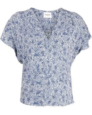 Isabel Marant Delocia Abstract-Print V-Neck Blouse - Blue