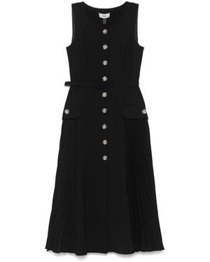 Nissa Plissé-Details Midi Dress - Black