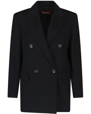 Max Mara Msthobby Lightweight Pure Wool Drap Loose-Fit Double-Breasted Blazer - Black