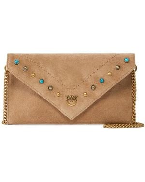 Pinko Small Suede Clutch Bag - Natural