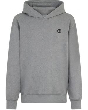 Philipp Plein Hooded Logo-Patch Sweatshirt - Grey
