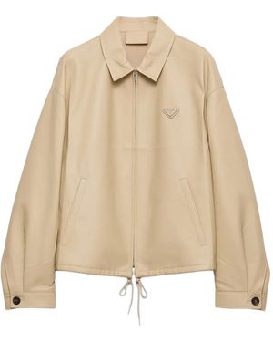 Prada Lederjacke mit Logo - Natur