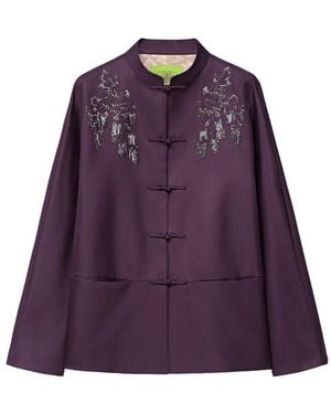 Shanghai Tang Beaded Twill Embellished Frog-Fastening Jacket - Purple