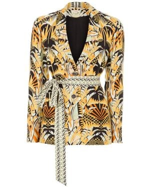 Temperley London Odette Belted Geometric-Print Jacket - Metallic