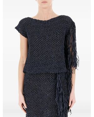 Liviana Conti Short-Sleeves Fringed T-Shirt - Black