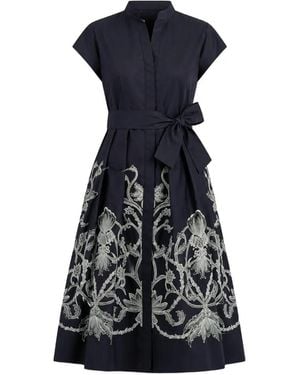 Eleventy Embroidered Belted Dress - Blue