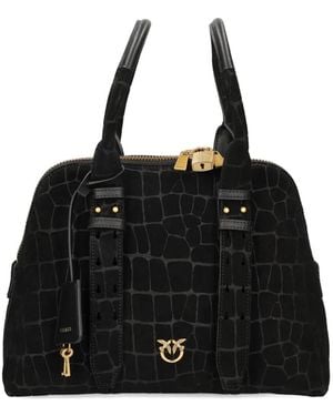 Pinko Crocodile-Effect Padlock Tote Bag - Black