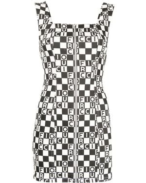 Fiorucci Logo-Print Checked Dress - Black