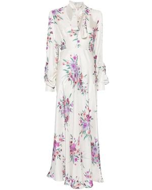 Raquel Diniz Valerie Floral-Print Tie-Neck Maxi Dress - White