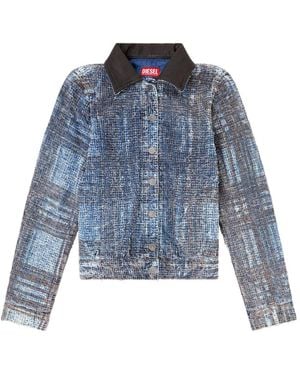 DIESEL De-Ateli Prince Of Wales Leather Collar Jacket - Blue