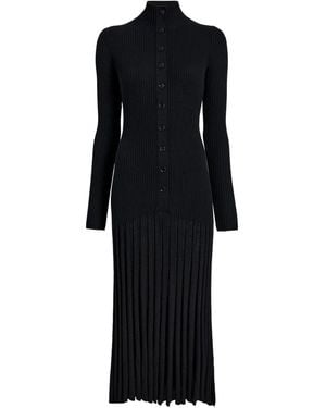 Proenza Schouler Ribbed Pleated Midi Day Dress - Black