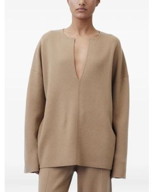 Allude Strickoberteil mit V-Ausschnitt - Natur