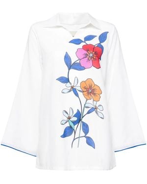 Bambah Hibiscus Linen Tunic - White