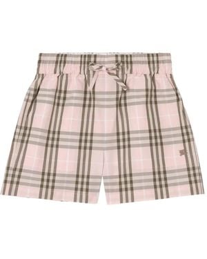 Burberry Check Cotton Shorts - Natural