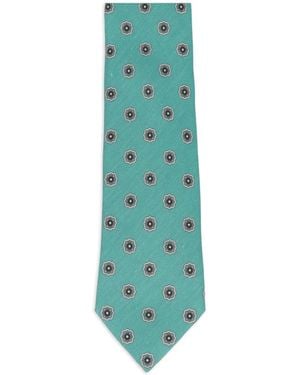 Isaia 7 Fold Floral-Pattern Tie - Green
