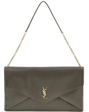 Saint Laurent Cassandre Xxl Leather Wallet-On-Chain - Grey