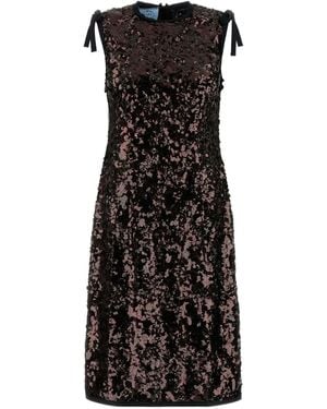 Prada Sequin Tie-Detail Midi Dress - Black