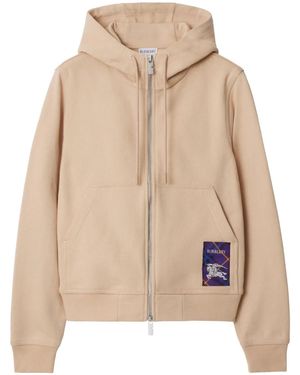 Burberry Check-Label Cotton Hoodie - Natural