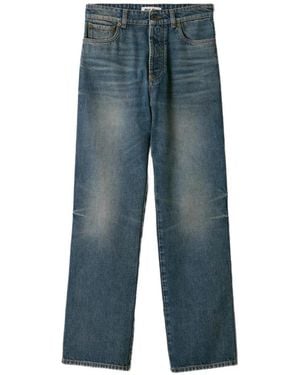 Miu Miu Logo-Embroidered Faded-Effect Jeans - Blue