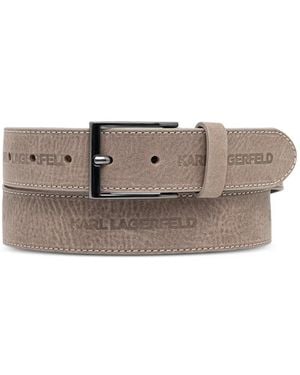 KARL LAGERFELD Logo-Debossed Topstitched Belt - Grey