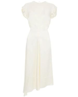 Victoria Beckham Twist Shoulder Asymmetric-Hem Midi Dress - White