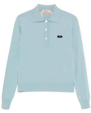 N°21 Button-Fastening Polo Top - Blue