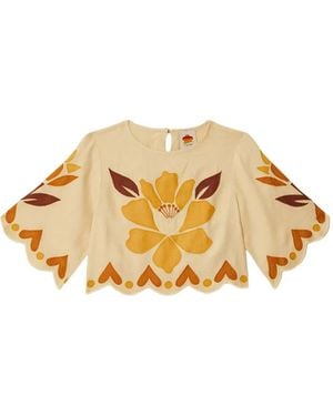 FARM Rio Floral-Appliqué Scalloped Top - Metallic