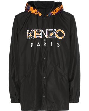 KENZO Logo Print Hooded Windbreaker Jacket - Black