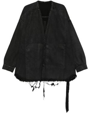 Rick Owens Frayed Cotton Coat - Black