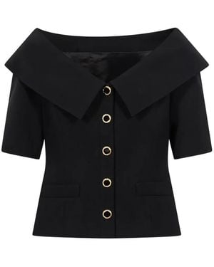 Alessandra Rich Off-Shoulder Button-Up Jacket - Black