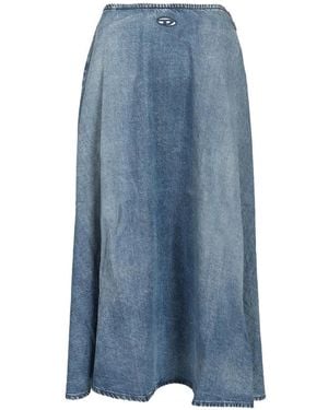 DIESEL Falda Vaquera Midi Con Logo - Azul
