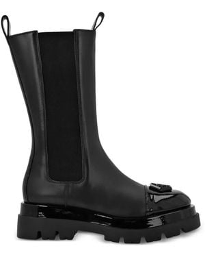 Philipp Plein Logo-Plaque Leather Midi Boots - Black