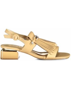 Laura Biagiotti Fringed Logo-Plaque Sandals - Natural