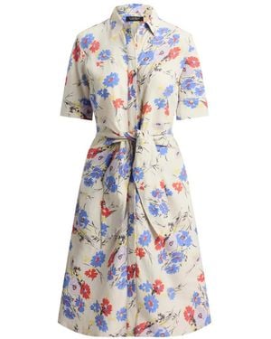 Ralph Lauren Floral-Print Tie-Front Midi Shirtdress - White