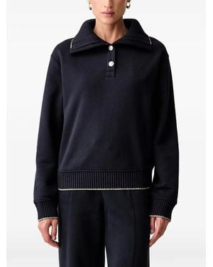 Guess Ribbed-Collar Logo-Embroidered Sweater - Blue