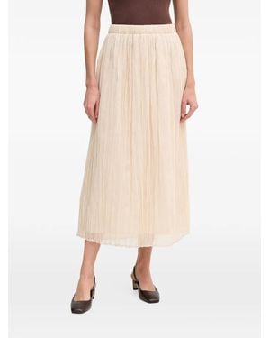 Ouí Pleated Elasticated-Waist Midi Skirt - Natural