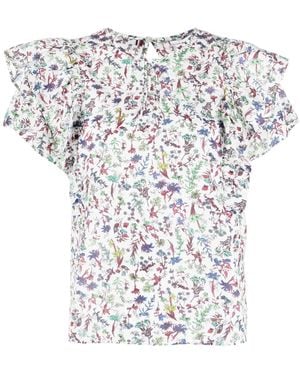 Tommy Hilfiger Floral-Print Cotton-Blend Blouse - White