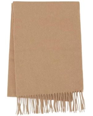NN07 Four Fringed Logo-Patch Scarf - Natural