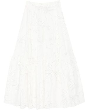 Plan C Falda Larga Con Motivo Floral - Blanco