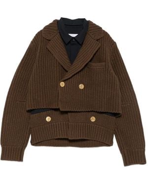 Sacai Double-Breasted Layered Coat - Brown