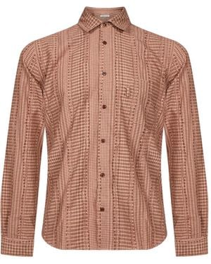 YMC Check-Pattern Seersucker Shirt - Brown