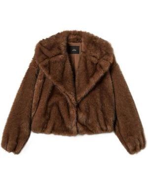 Twinset Oversize-Collar Faux-Fur Jacket - Brown